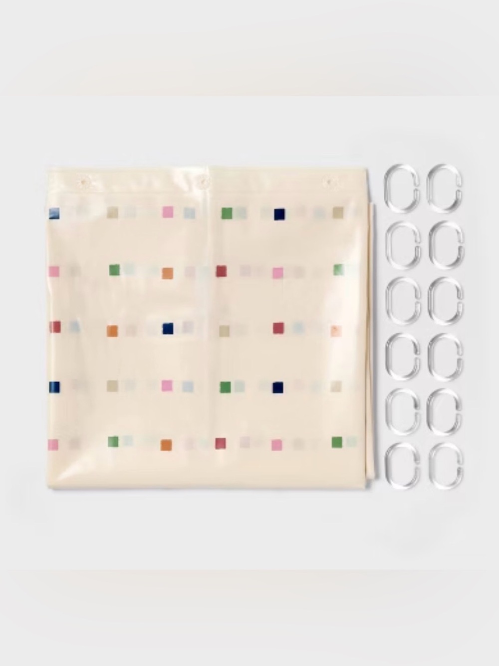 Room Essentials Peva Cream Shower Curtain with Multicolor Square Accents
NWT